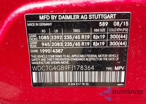 2015 Mercedes-Benz Gla 250 4Matic из США, поврежденный, VIN WDCTG4GB9FJ178364